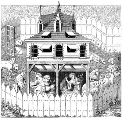 Kennel, amelyben a kutyáknak élniük kell, és hogyan kell őket tartani, 15. század, 1849 alkotó: Unbekannt