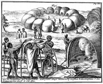 Khoikhoi kunyhók és kraal, Dél-Afrika, 1931 alkotó: Unbekannt