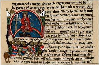 Chosrau II. von Persien mit Kreuz und Taube auf seinem mechanischen Thron von Unbekannt