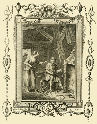 Alfréd király álruhában, akit a Neat Herds Wife megrótt, amiért hagyta égni a süteményeket, 1783. c878. alkotó: Unbekannt