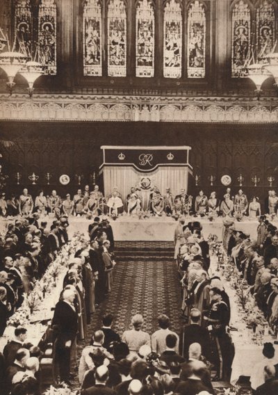 György király és Erzsébet királynő egy ebéden vesznek részt a koronázási ünnepségen, 1937 alkotó: Unbekannt