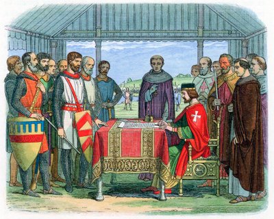 János király aláírta a Magna Cartát Runnymede-ben, Surreyben, 1215. június 15-én, 1864. alkotó: Unbekannt