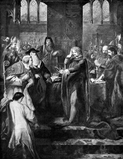 II. Richárd király lemond a koronáról unokatestvérének, Bolingbroke-nak, 1399, 1920 alkotó: Unbekannt