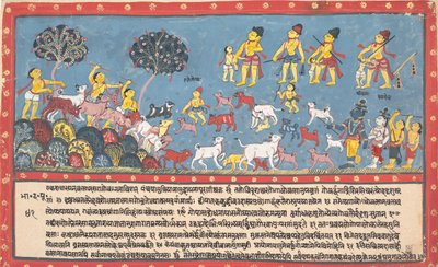 Krisna, Balarama és a tehénpásztorok... egy szétszórt Bhagavata Puránából..., 1800-1825. alkotó: Unbekannt