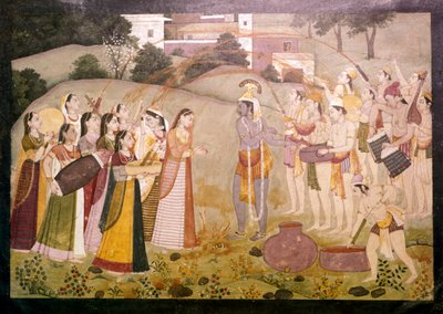 Krishna ünnepli a Holi tavaszi fesztiválját, 1770-1780 alkotó: Unbekannt