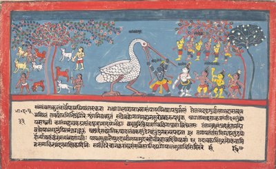 Krishna megöli Bakasurát, a daru démont..., egy szétszórt Bhagavata Puránából..., 1800-1825. alkotó: Unbekannt