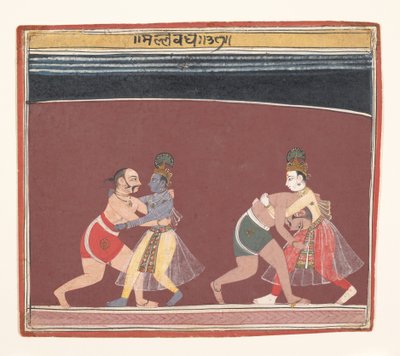 Krishna és Balarama harcol a gonosz király Kamsas Birkózókkal..., kb. 1650. alkotó: Unbekannt