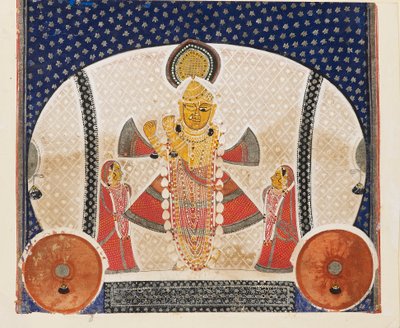 Krishna, mint Shrinathji fuvolán játszik, a XX. század elején alkotó: Unbekannt