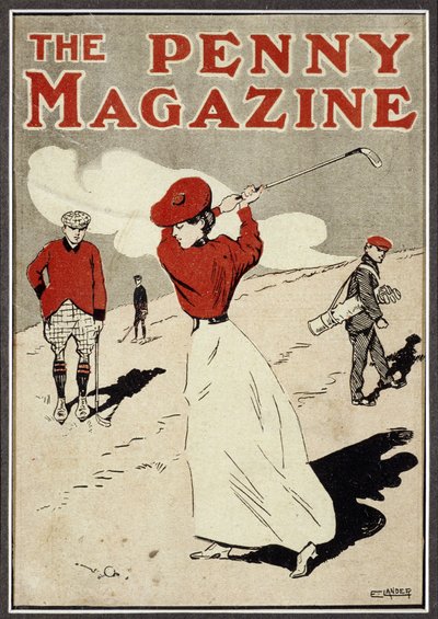 Hölgy golfozó lendít a „The Penny Magazine” címlapján, c1900 alkotó: Unbekannt