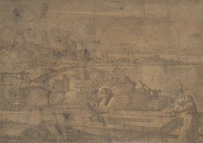 Táj Szent Kristóffal és Férfi szerzetesi Szent recto..., 16. század. alkotó: Unbekannt