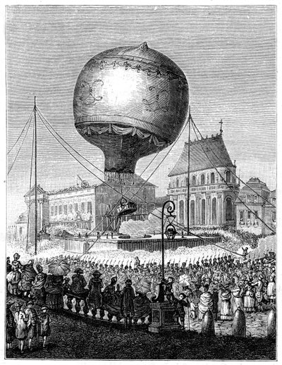 Hőlégballon felbocsátása, 18. század vége, 1885 alkotó: Unbekannt