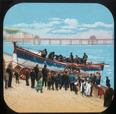 Mentőcsónak vízre bocsátása, c1900. alkotó: Unbekannt