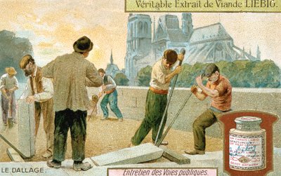 Burkolólapok lerakása egy párizsi utcában, c1900 alkotó: Unbekannt
