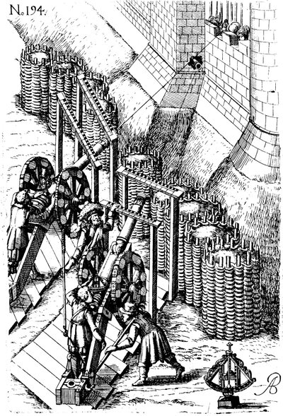 Az ostromkánon célpontra állítása a Le diverse et artificiose gépből, 1620 alkotó: Unbekannt