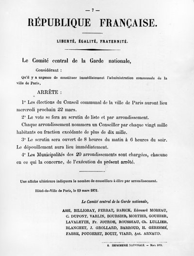 Le Comite Central de la Garde Nationale, a Párizsi Kommün francia politikai plakátjairól alkotó: Unbekannt