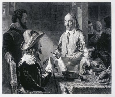 William Harvey angol orvos (1578-1637) bemutatja I. Stuart Károly angol királynak (1600-1649) a vérkeringés elméletét alkotó: Unbekannt