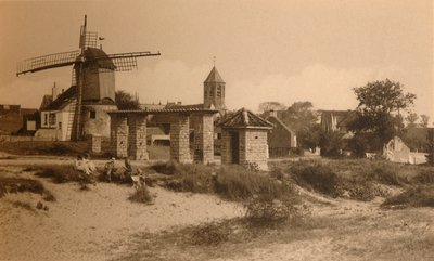 Régi szélmalom és templom, régi szélmalom és templom, 1900. alkotó: Unbekannt