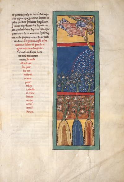 Levél egy Beatus-kéziratból: Az első angyal trombitán szól..., kb. 1180. alkotó: Unbekannt