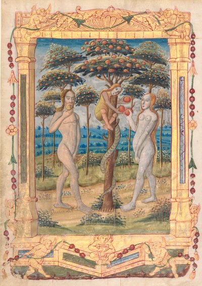 Levél az órák könyvéből: Ádám és Éva és az ember bukása recto..., c. 1510. alkotó: Unbekannt