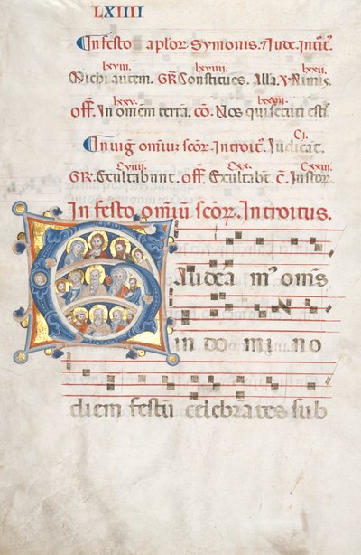 Levél egy fokozatról: Kezdő G Krisztussal, a Szűzanyával és az apostolokkal, c. 1300. alkotó: Unbekannt