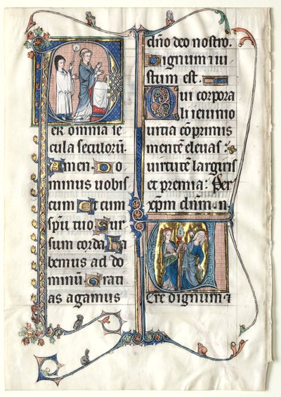 Levél egy misekönyvről két historiált kezdőbetűvel: Initial P[er omnia centuries saeculi]..., c. 1300 alkotó: Unbekannt