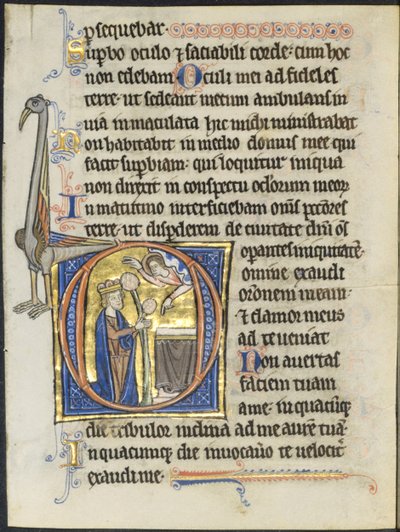 Zsoltárlevél: Iniciál D: Dávid imában oltár előtt és Krisztus felhőben..., c. 1270-12 alkotó: Unbekannt