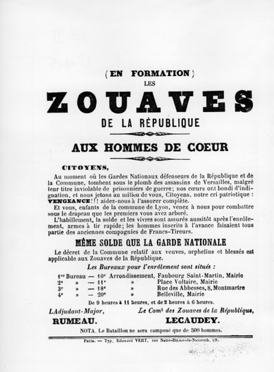 Les Zouaves, a Párizsi Kommün francia politikai plakátjairól, 1871. május alkotó: Unbekannt
