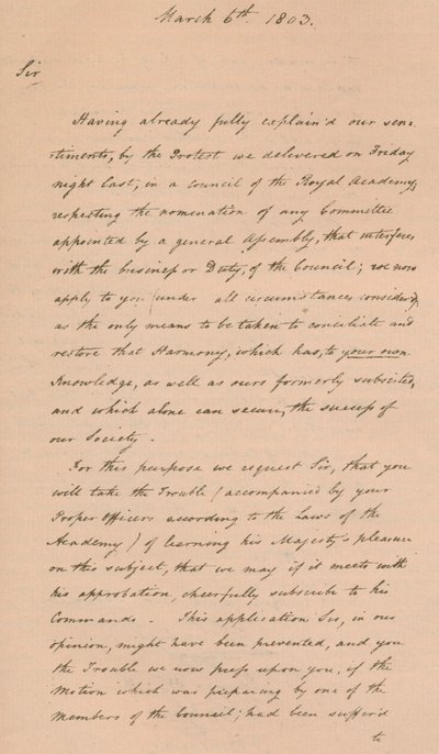 Levél Benjamin Westnek, a Királyi Akadémia elnökének, 1803 1904 alkotó: Unbekannt