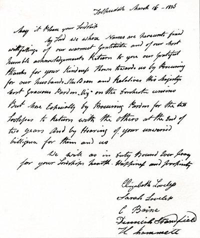 John Russell belügyminiszternek 1792-1878 között írt levele a Tolpuddle Mártírok feleségeitől, alkotó: Unbekannt