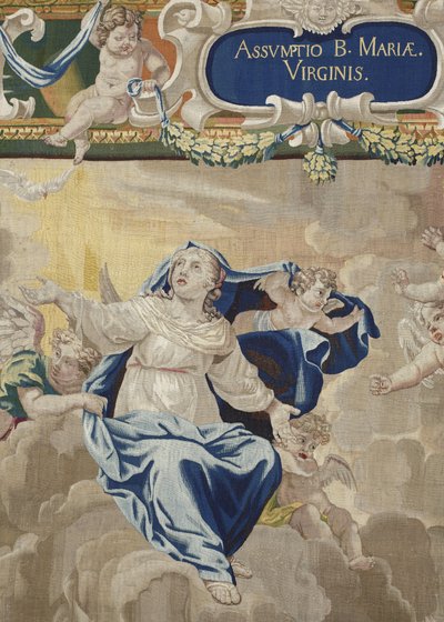 A Szűz élete: "" Nagyboldogasszony" (The Assumption) Részlet Gyapjúból és selyemből készült kárpit Pierre Damour műhelyében Charles Poerson (1609-1667) rajzai alapján alkotó: Unbekannt