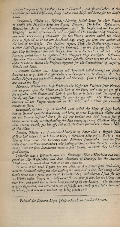 Lloyds News. London, 1696. október 15. – Ném. 1928. 20 alkotó: Unbekannt