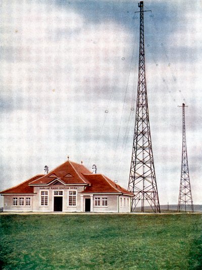 Hosszúhullámú adóárbocok egy Marconi rádióállomáson Bernben, Svájcban, c1925 alkotó: Unbekannt