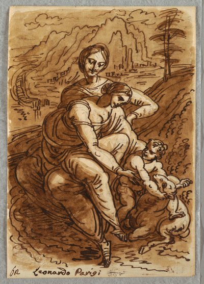 Madonna és gyermeke Szent Anna és Bárány, Leonardo után alkotó: Unbekannt