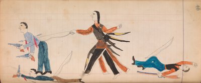 Maffet Ledger: Indiai és három fehér férfi, kb. 1874-81. alkotó: Unbekannt