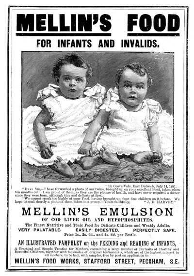 A Mellins Emulsion, csukamájolaj alapú étrend-kiegészítő magazin reklámja, c1890 alkotó: Unbekannt