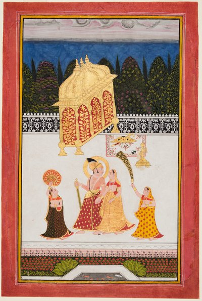 Maharana Ari Singh c. 1761-73 és hitvese egy teraszon, kb. 1761. alkotó: Unbekannt