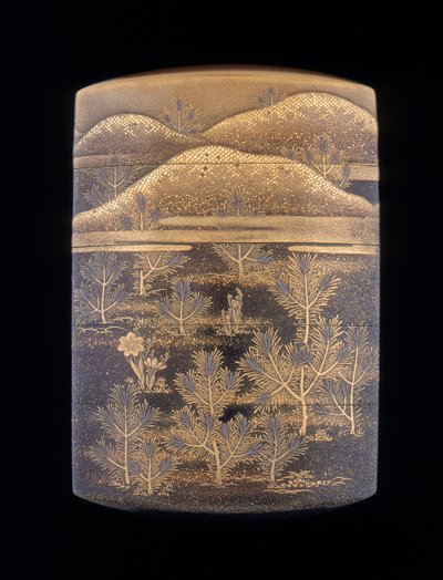 Makie lakk inro stilizált fenyőfákkal és dombokkal díszítve, késő Edo időszak, Japán, 1750-1850 alkotó: Unbekannt