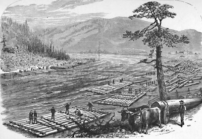 Tutajok készítése a Susquehanna folyón. Jelenet az erie-i vasút vonalán, 1883 alkotó: Unbekannt