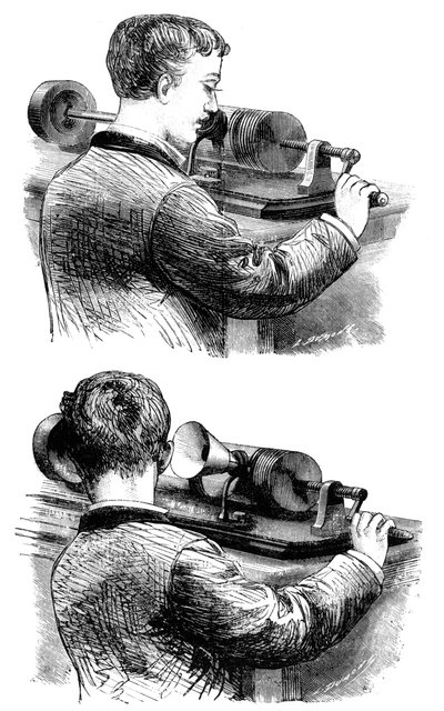 Felvétel készítése és meghallgatása az első Edison Phonograph-val, 1878 alkotó: Unbekannt