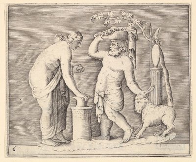 Férfi és nő feláldoz egy kecskét, megjelent kb. 1599-1622. alkotó: Unbekannt