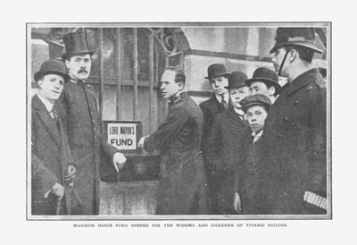 A Titanic tengerészeinek özvegyei és gyermekei számára megnyitott kastélyház alapja, 1912. április 20. alkotó: Unbekannt