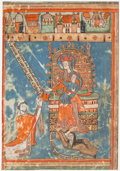Kéziratos levél a Szűzanyának szóló könyvvel, kb. 1400. alkotó: Unbekannt