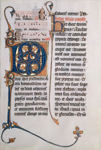Kéziratos levél M betűvel, egy Misekönyvből, kb. 1290. alkotó: Unbekannt