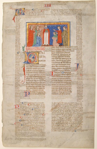 Kéziratos levél házassági jelenettel, IX. Gergely dekrétáiból, olasz, kb. 1300. alkotó: Unbekannt
