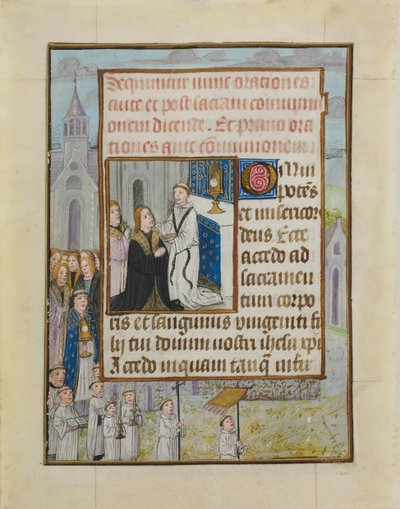 Kéziratos levél szentáldozással, egy Órakönyvből, kb. 1500. alkotó: Unbekannt