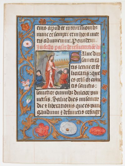 Kéziratos levél a feltámadással, egy Órakönyvből, kb. 1500. alkotó: Unbekannt