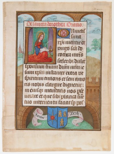 Kéziratos levél Szent Dorottyával, az Órák könyvéből, kb. 1500. alkotó: Unbekannt