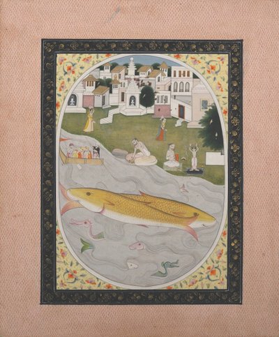 Kéziratos festmény hindu tantrikus jelenettel, két halat ábrázolva, 1800-1820. alkotó: Unbekannt