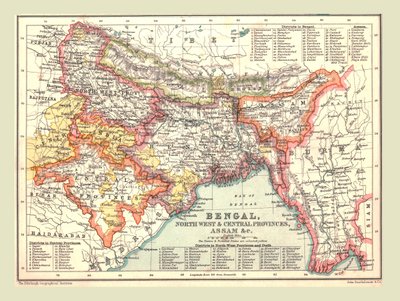 Bengália, az északnyugati és középső tartományok, valamint Assam térképe, 1902. alkotó: Unbekannt