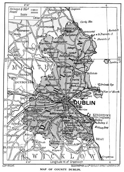 Dublin megye térképe, Írország, 1924-1926 alkotó: Unbekannt